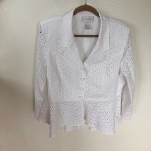 Allison Woods Embroidered Lace Peplum Skirt Suit.